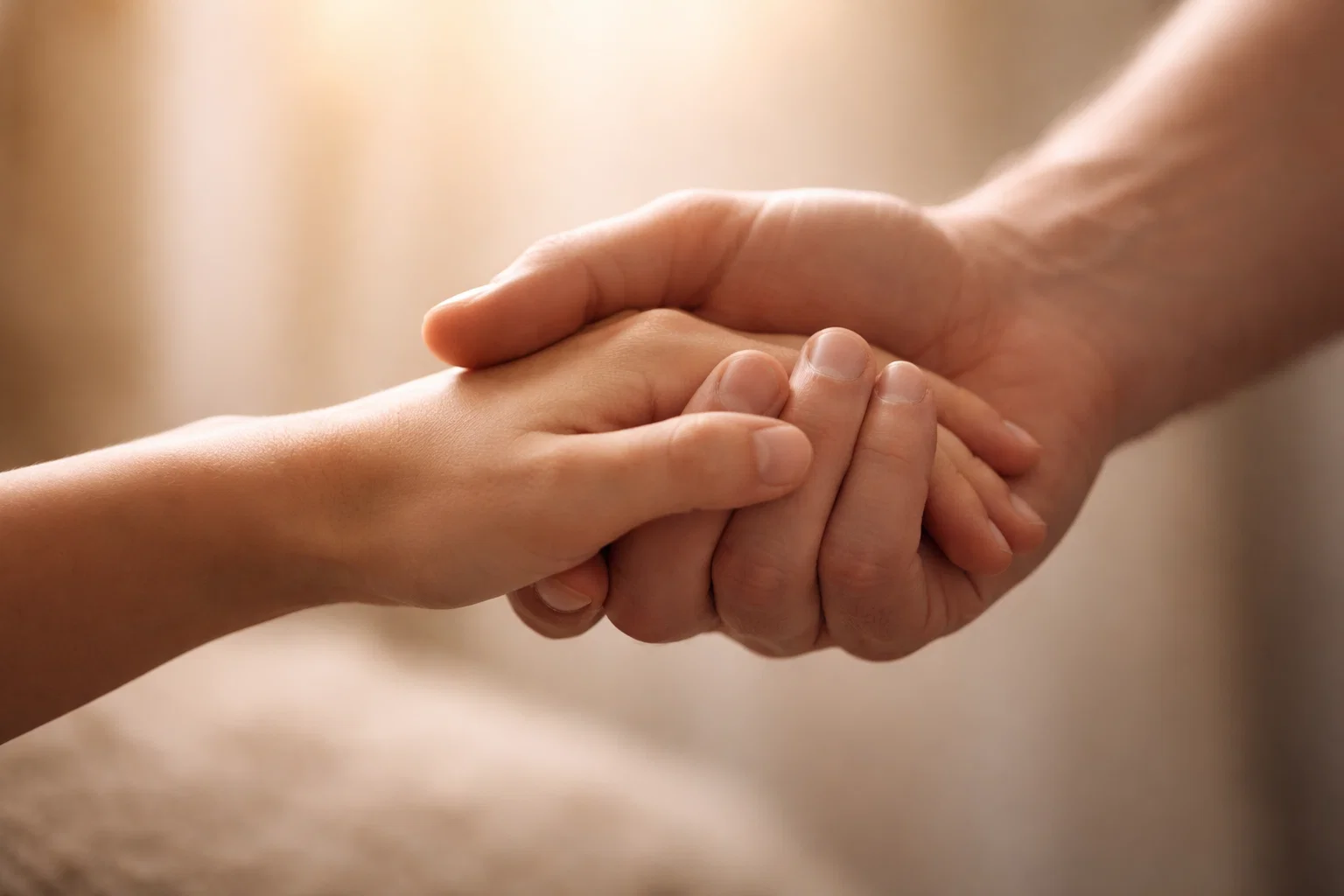 Mani che si stringono in segno di supporto e aiuto
