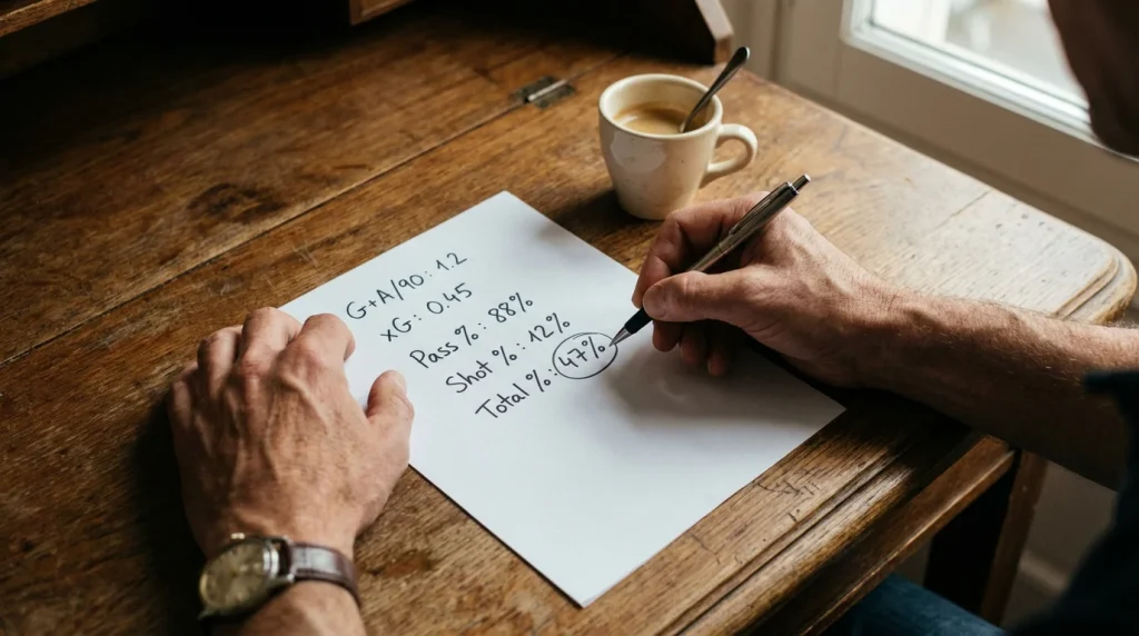 Persona che analizza probabilità e quote sportive su un foglio di appunti