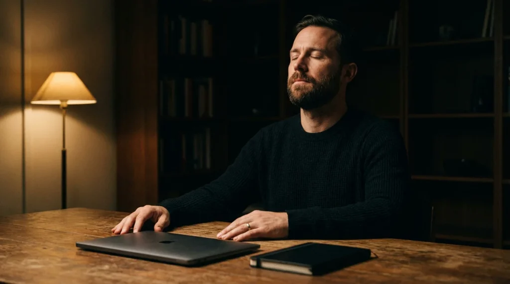 Primo piano di uno scommettitore concentrato che prende appunti davanti a uno schermo sportivo