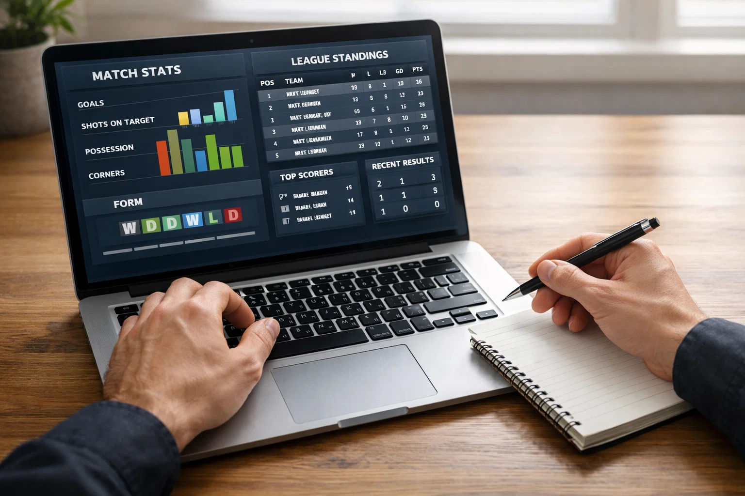 Persona che analizza statistiche di calcio su un laptop