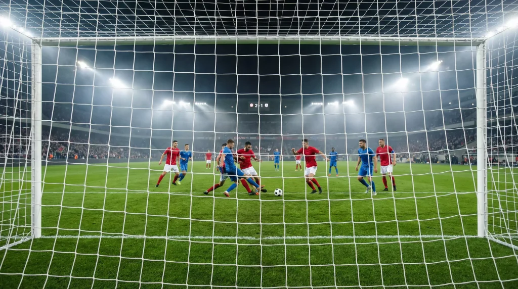 Stadio di calcio con tabellone segnapunti durante una partita