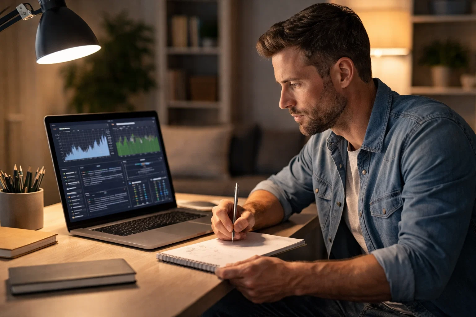 Persona concentrata che analizza dati sportivi su laptop