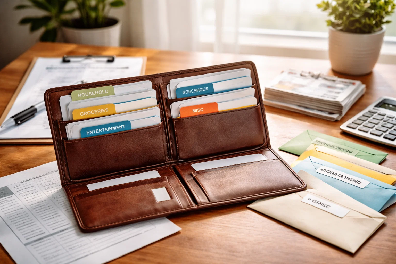 Portafoglio e documenti organizzati per budget separati