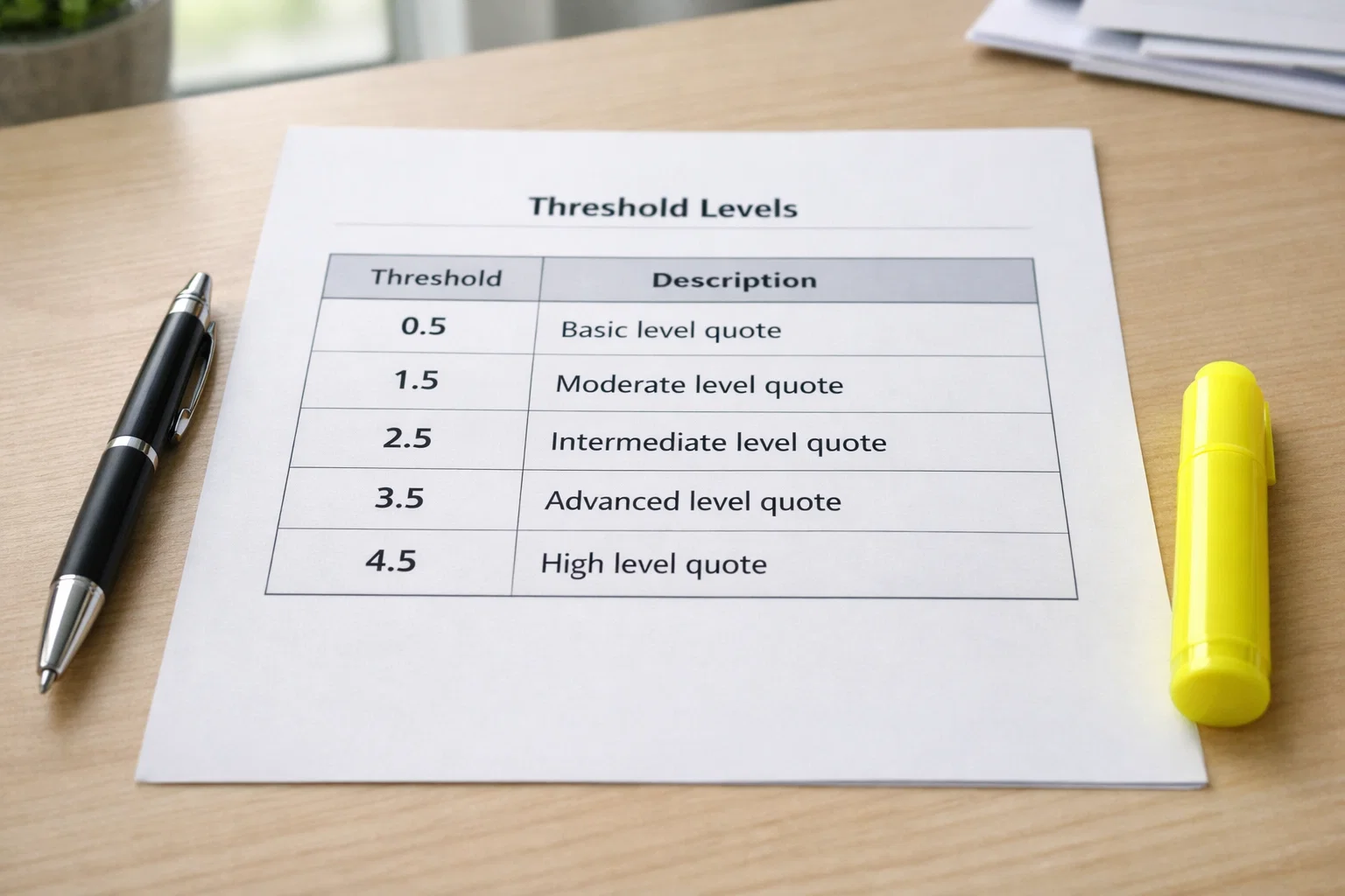 Tabella con diverse soglie Over Under e relative quote