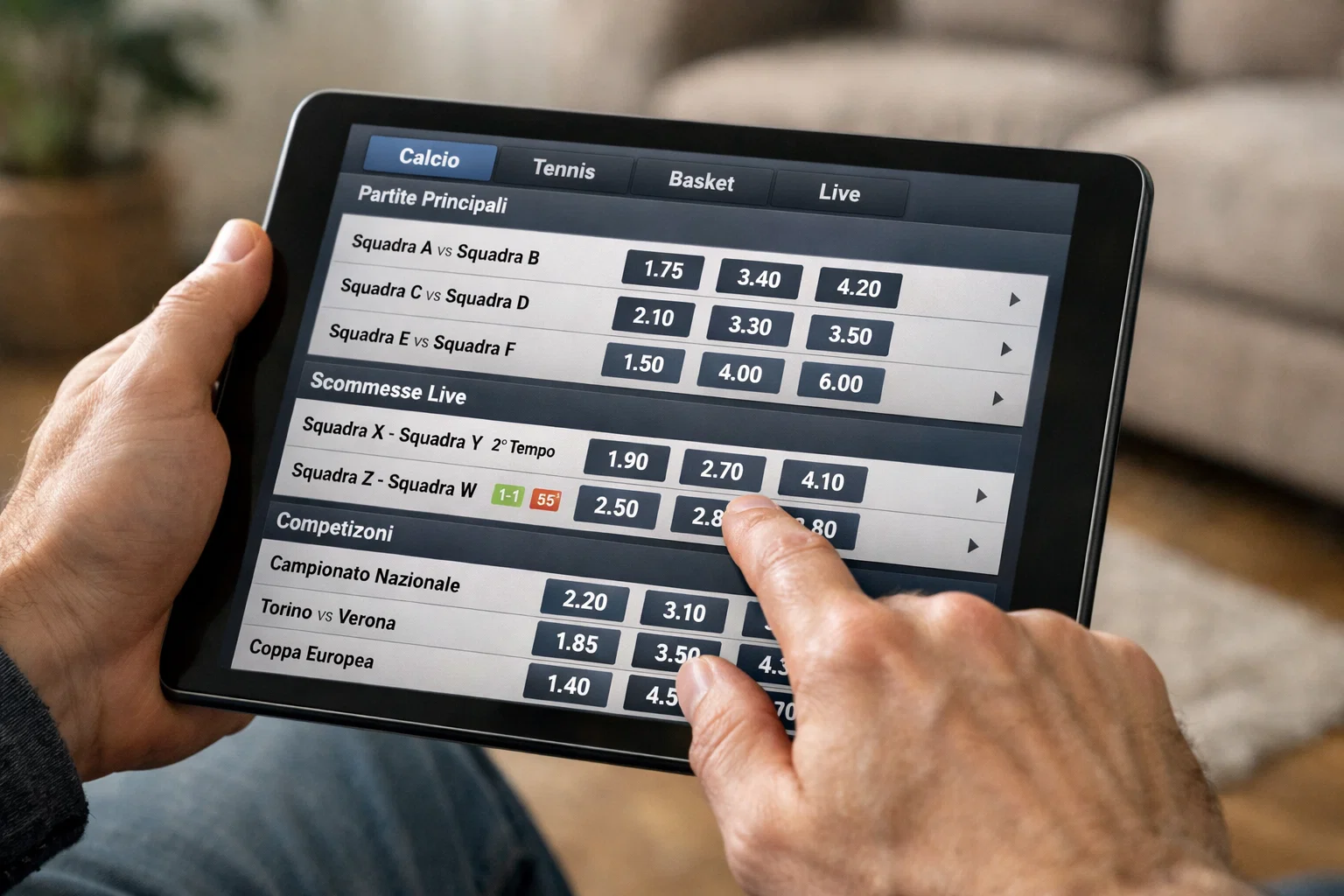Confronto quote tra diversi bookmaker su tablet